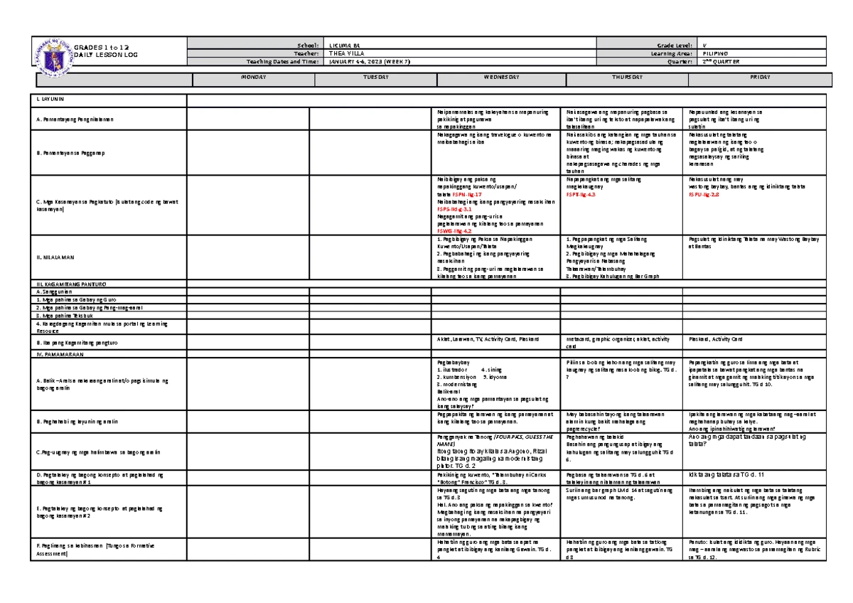 DLL ESP 5 Q2 W7 - fvgfbdfbfdhhrgt - GRADES 1 to 12 DAILY LESSON LOG ...