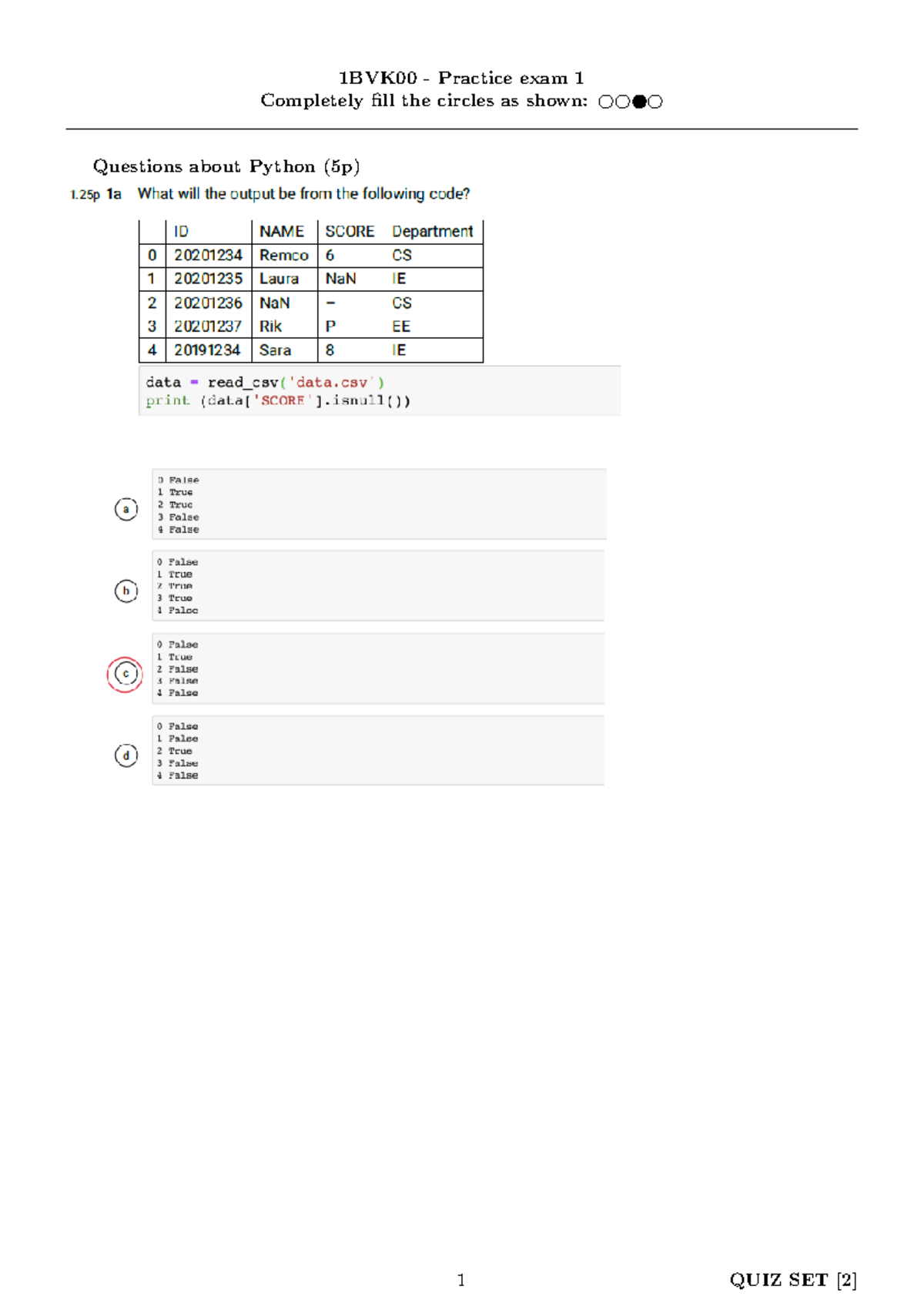 Exam 1 - Practice Exam on Python for 1BVK00 Course - Studeersnel