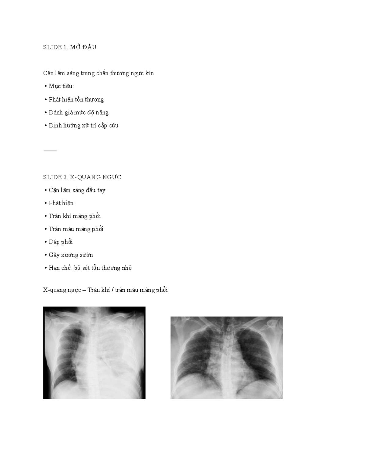 Cận lâm sàng trong chấn thương ngực kín - SLIDE 1 đến 4 - Studocu