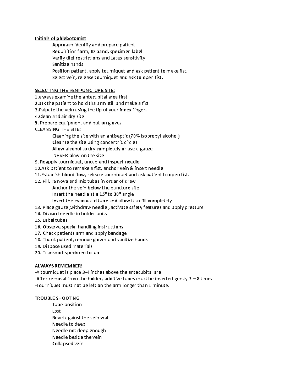 P-Initials of phlebotomist-lab lesson 2 - Initials of phlebotomist ...
