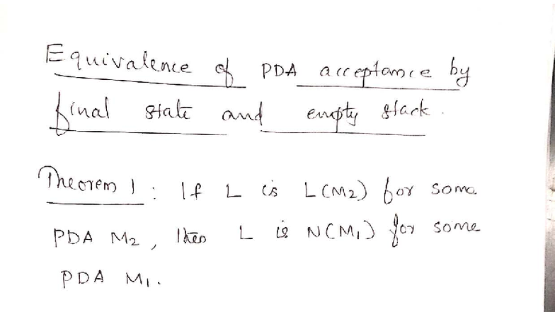 Equivalence of Empty Stack and Final State in PDA Acceptance - Studocu