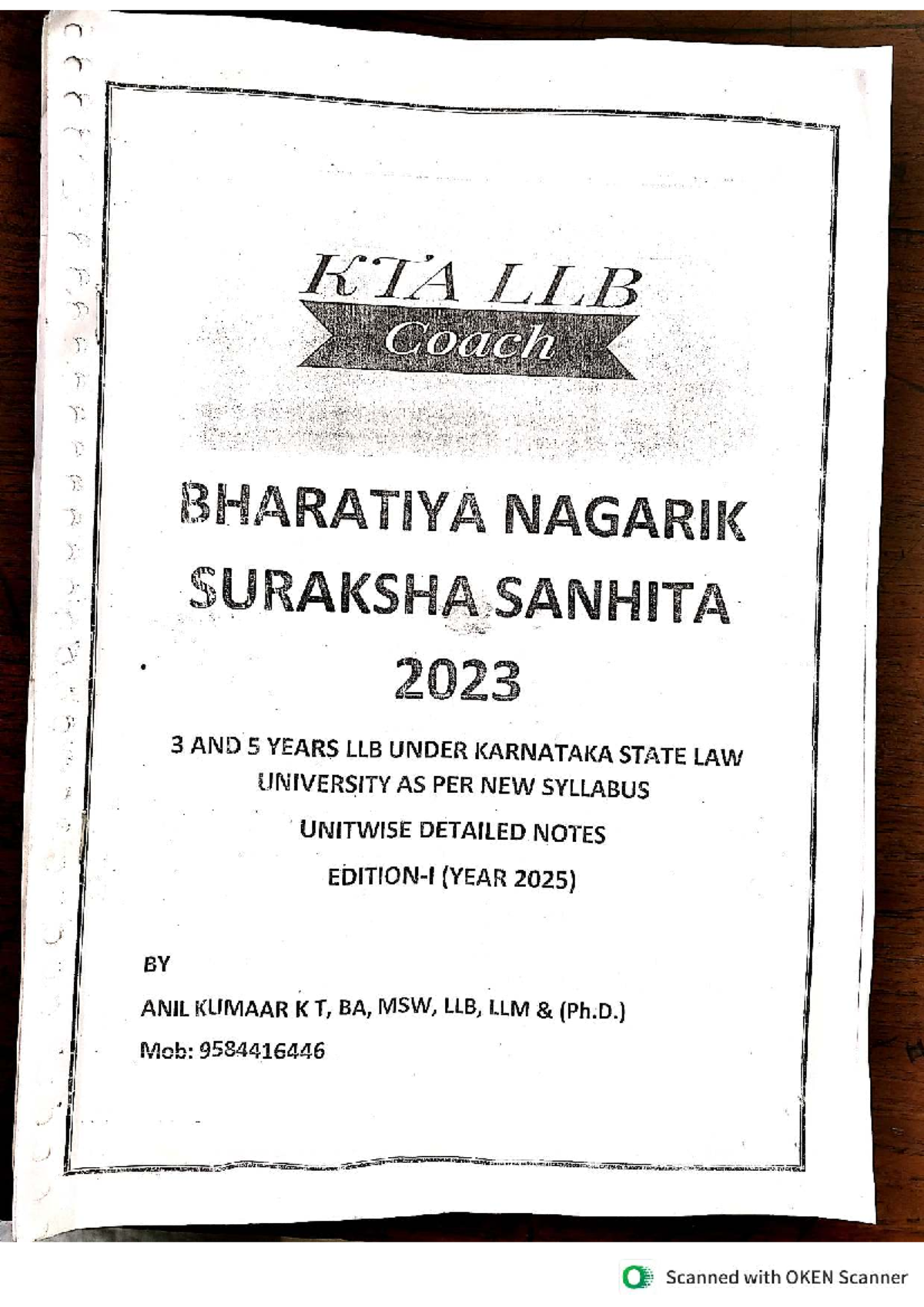 KTA LLB BNSS 2023: Comprehensive Unitwise Notes for 3 & 5 Year LLB ...