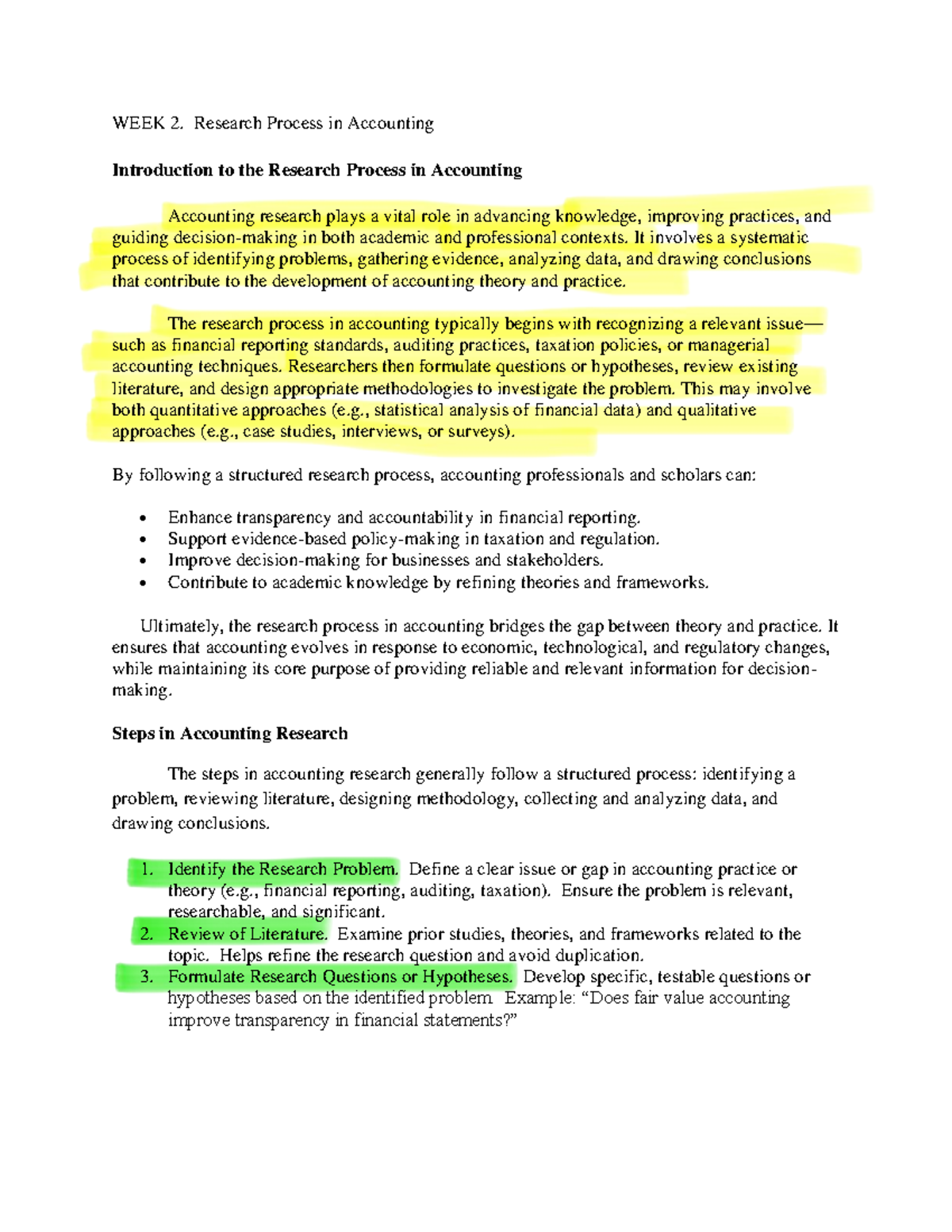 WEEK 2: Research Process in Accounting - Key Steps and Tools - Studocu