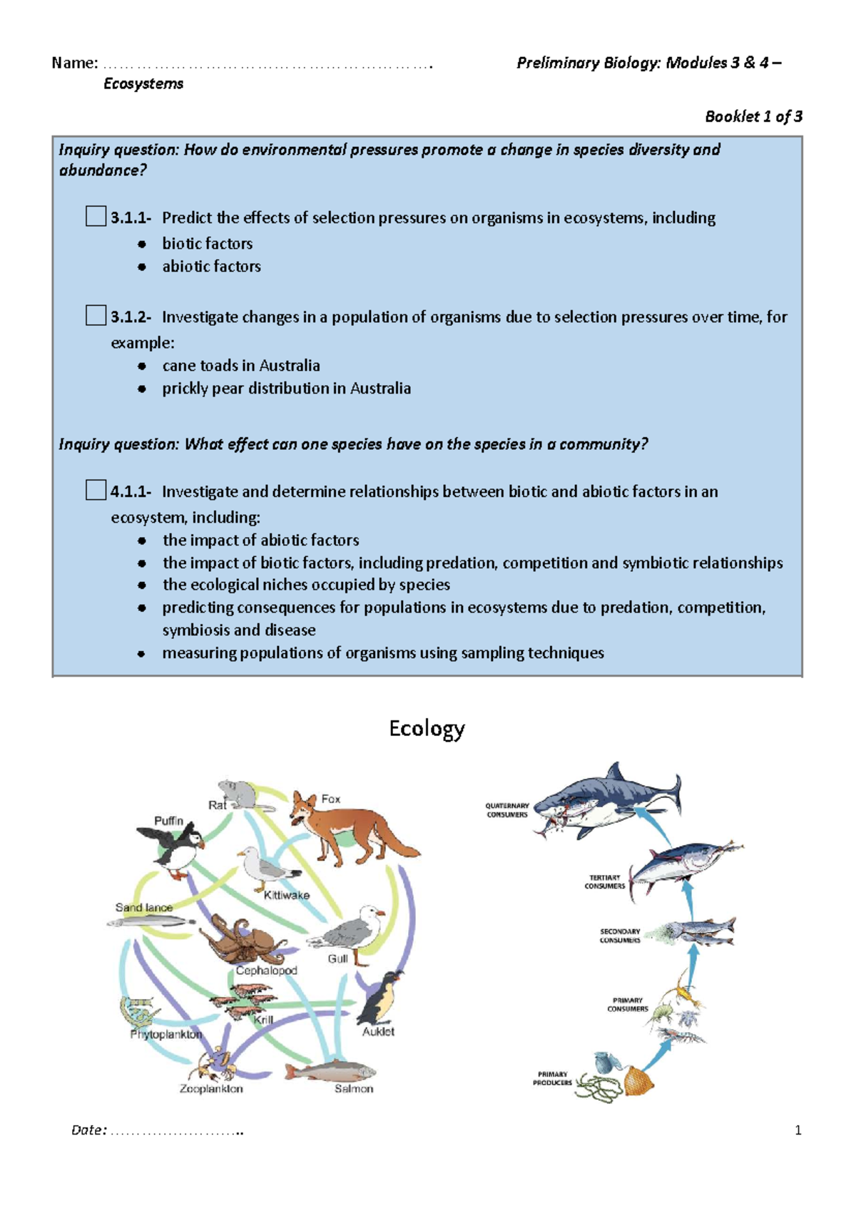 Ecosystems & Selection Pressures: Biology Modules 3 & 4 Booklet - Studocu