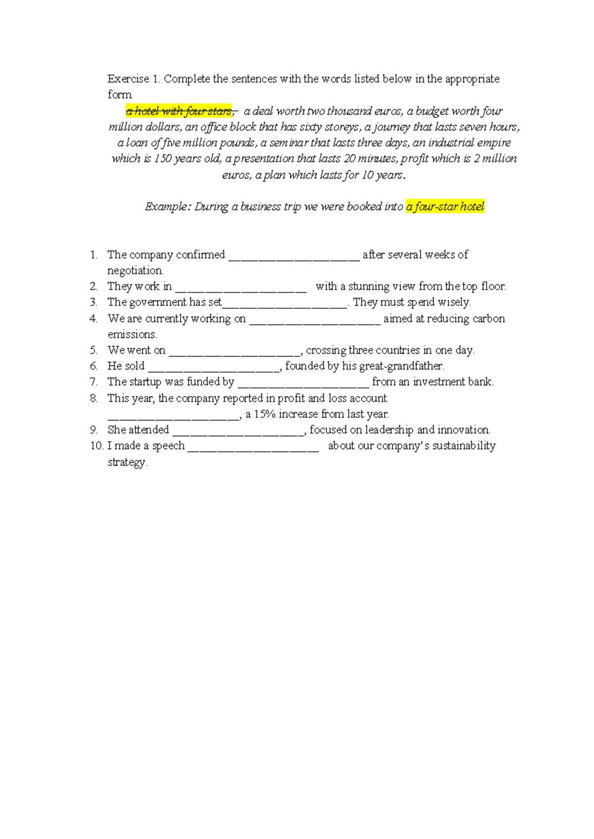 Exercise 1: Complete the Sentences with Given Words - Zadania-angielski ...