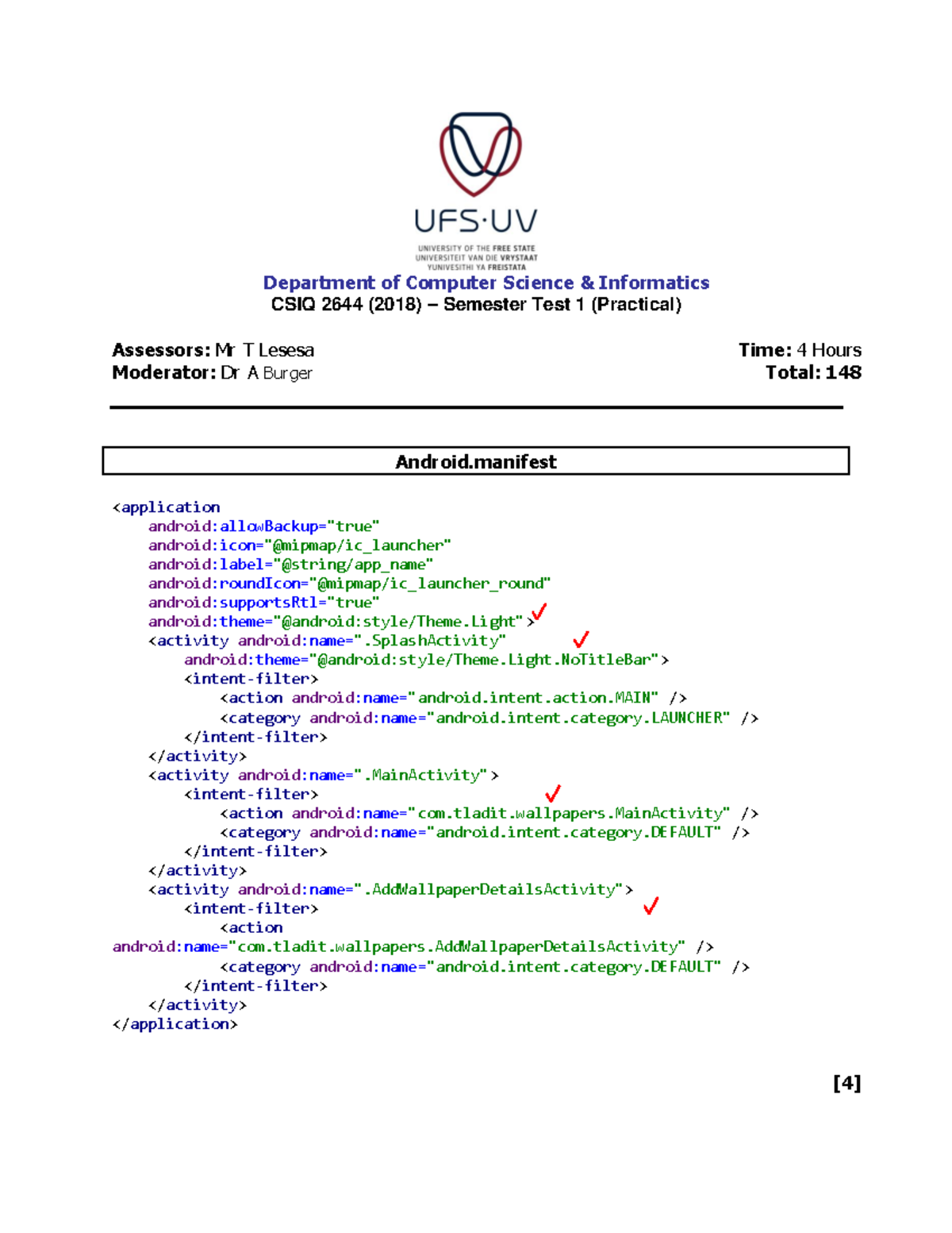 CSIQ2644 Semester Test 1 2018 Memorandum - Department of Computer ...