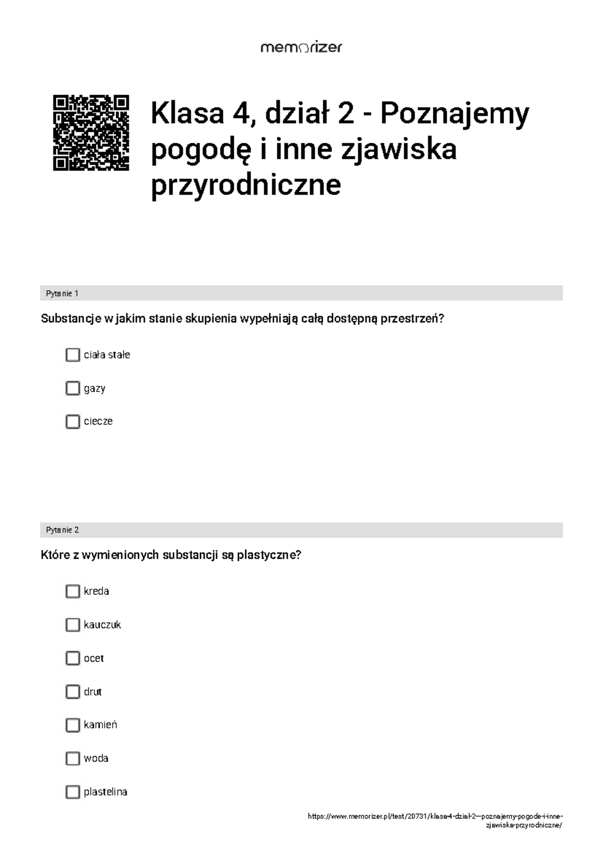 Sprawdzian Kładą 5przyrodo Witaj Dział 2