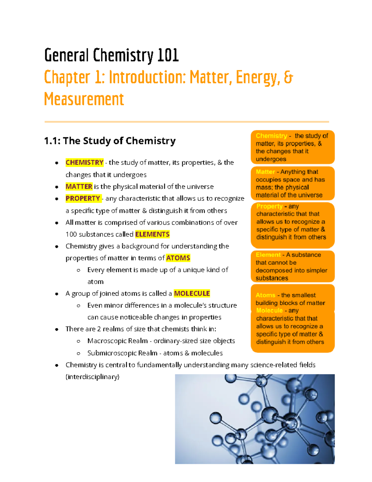 General Chemistry Ch 1 Notes General Chemistry 101 Chapter 1