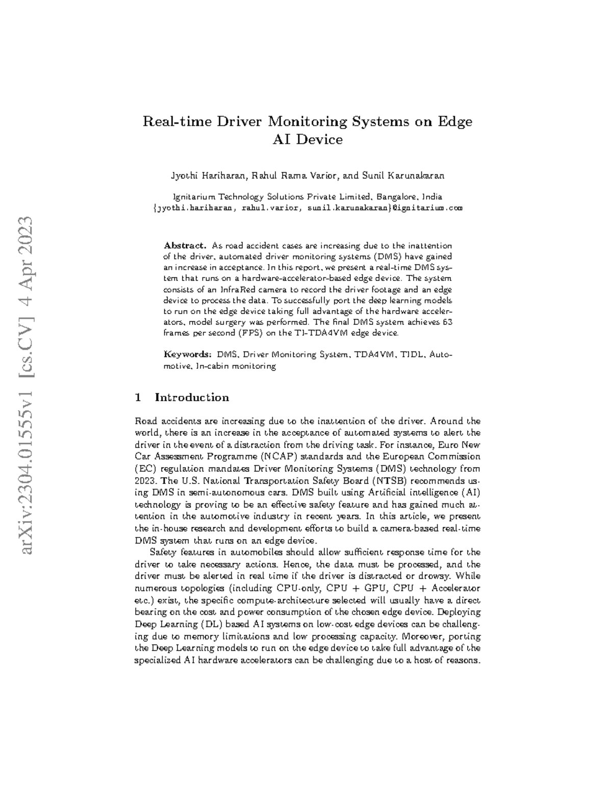 Driver Monitoring Systems on Edge AI Device: Performance Insights (DMS ...