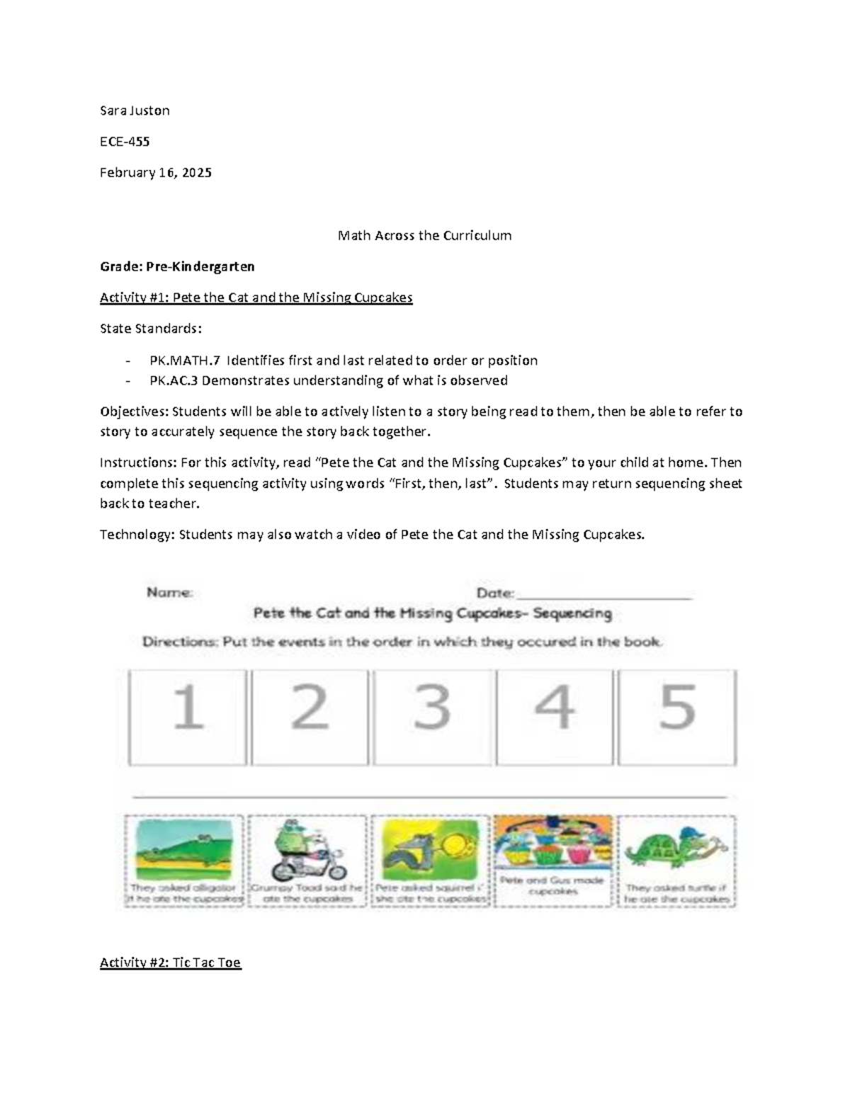 ECE 455: Math Integration Activities for Pre-K Curriculum - Studocu