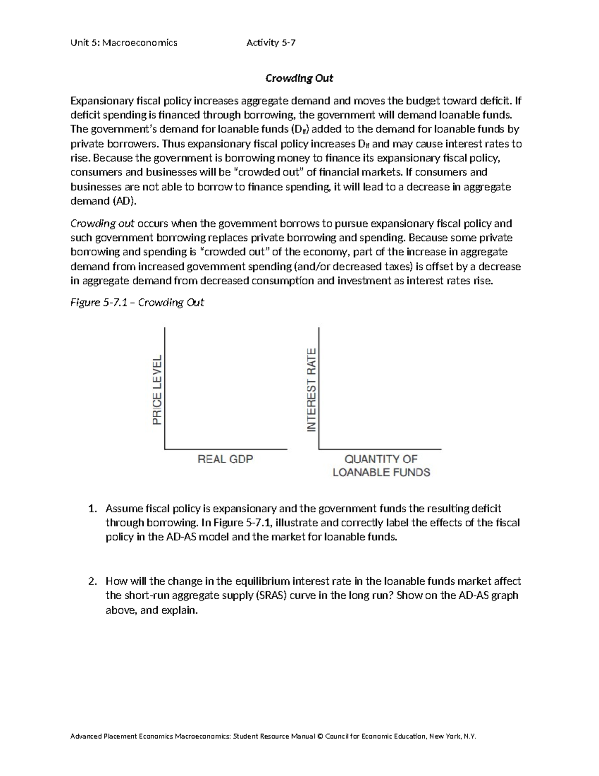 Unit 5: Macroeconomics Activity on Crowding Out in Fiscal Policy - Studocu