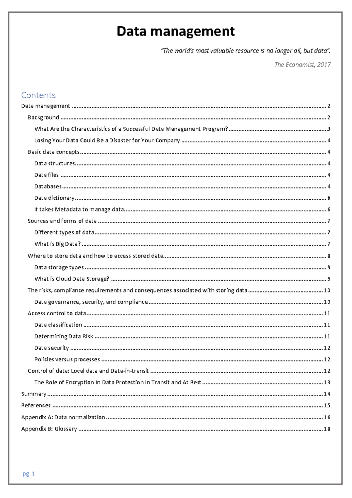 Data Management - Additional notes for topic from class - Data ...