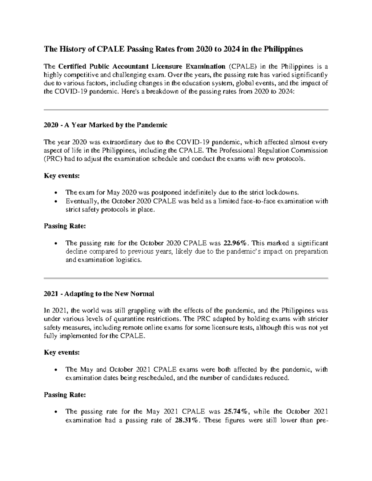CPALE Passing Rates in the Philippines: 2020-2024 Overview - Studocu