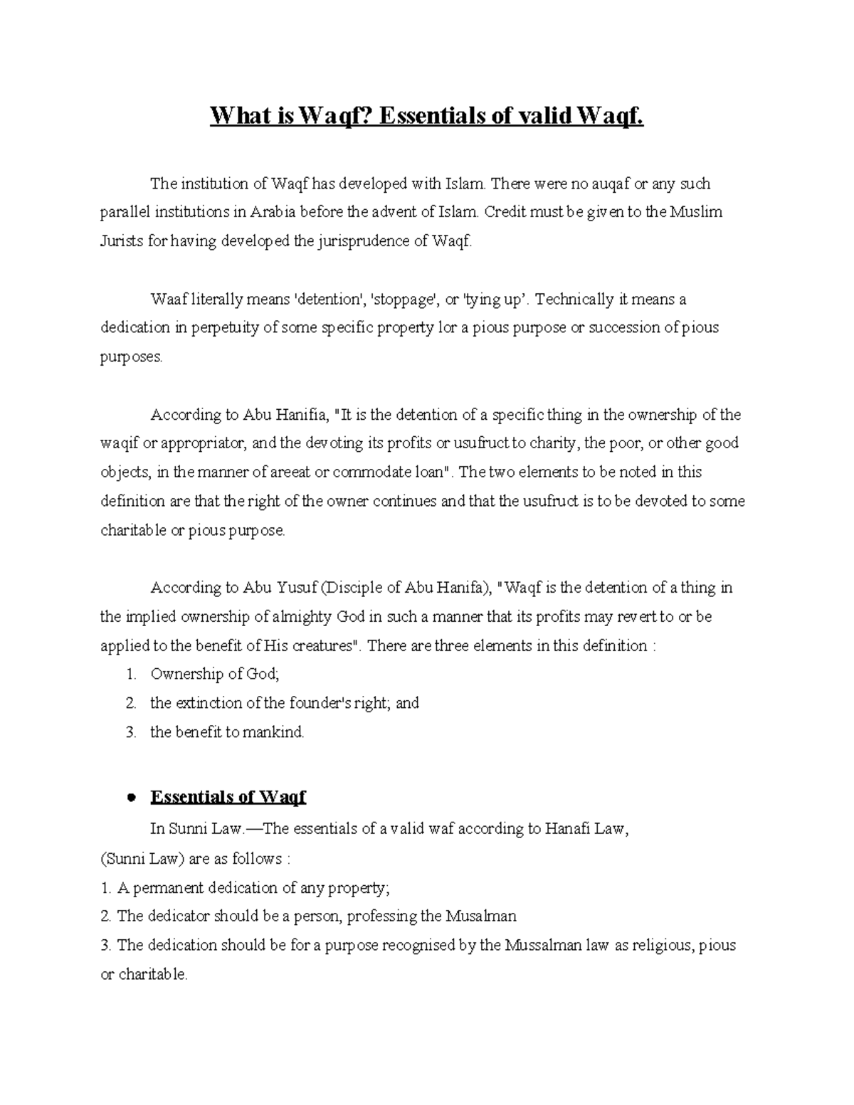 Waqf Fundamentals: Essentials for Valid Islamic Waqf - Studocu