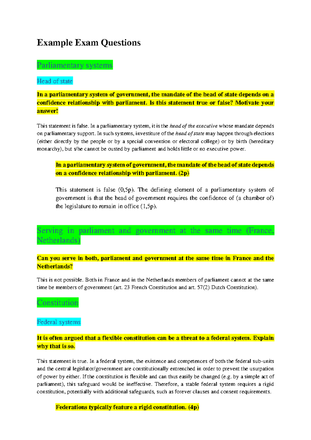 Compilation of PAST Exam Questions & Model Answers for Law Course ...