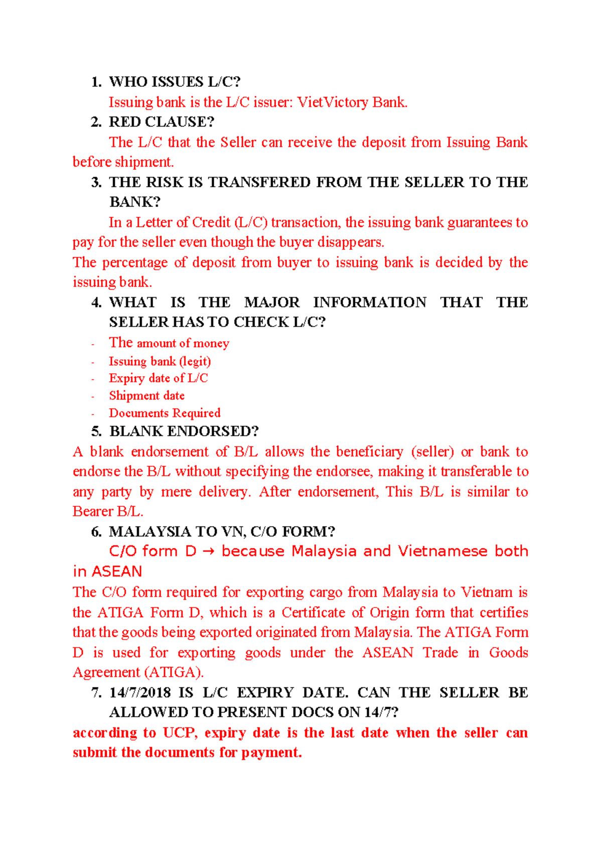 Summary of L-C Transactions: Key Points and Guidelines - Studocu