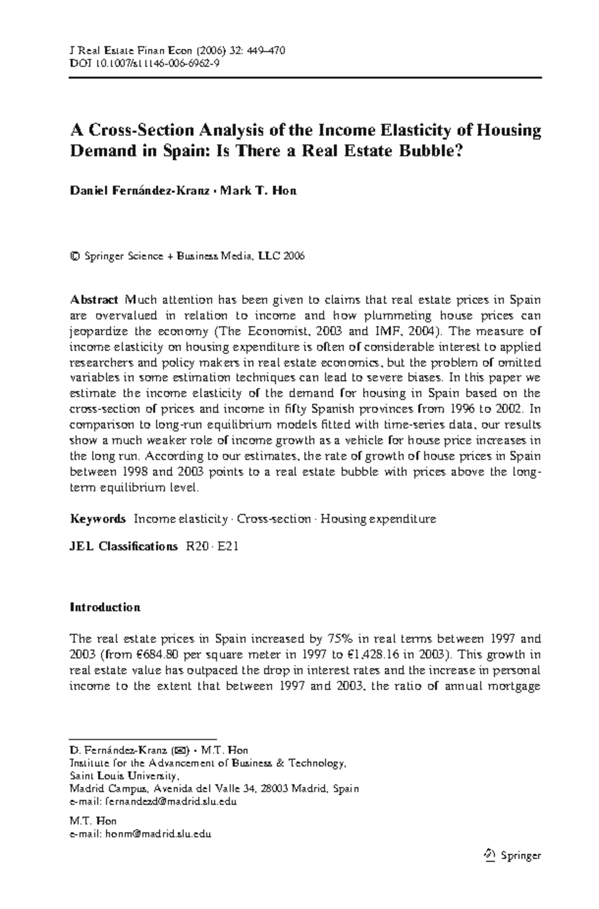 Income Elasticity of Housing Demand in Spain: Analyzing the Bubble ...