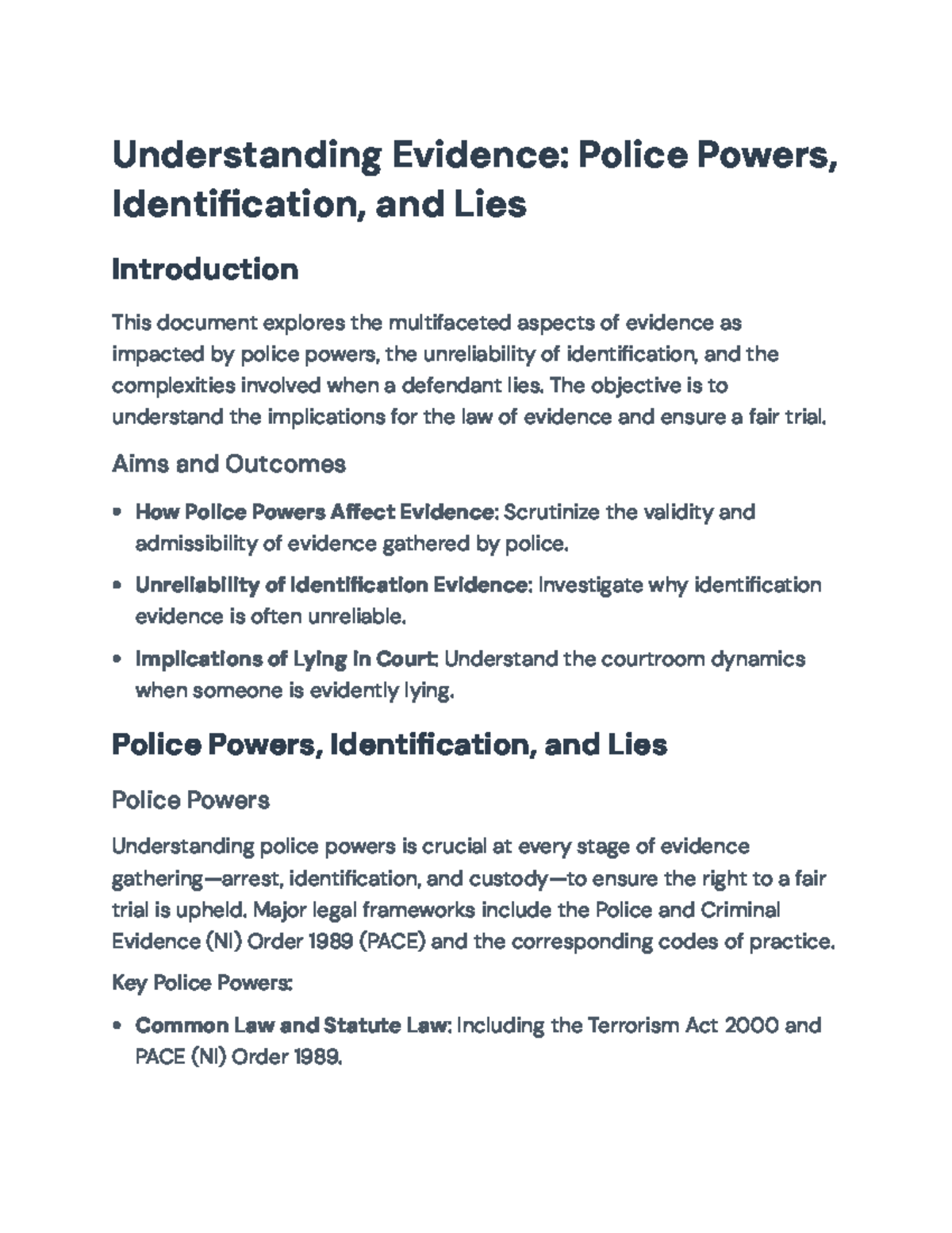 Police Powers and Evidence: Implications of Identification and Lies ...