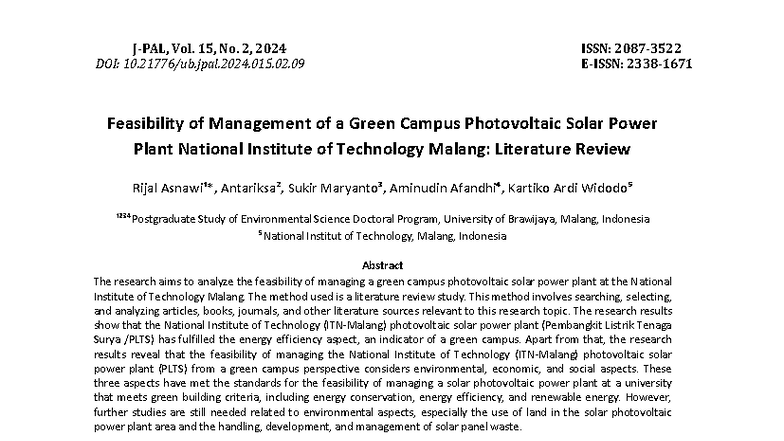 FEASIBILITY STUDY OF GREEN CAMPUS PHOTOVOLTAIC POWER PLANT (ITN) - Studocu