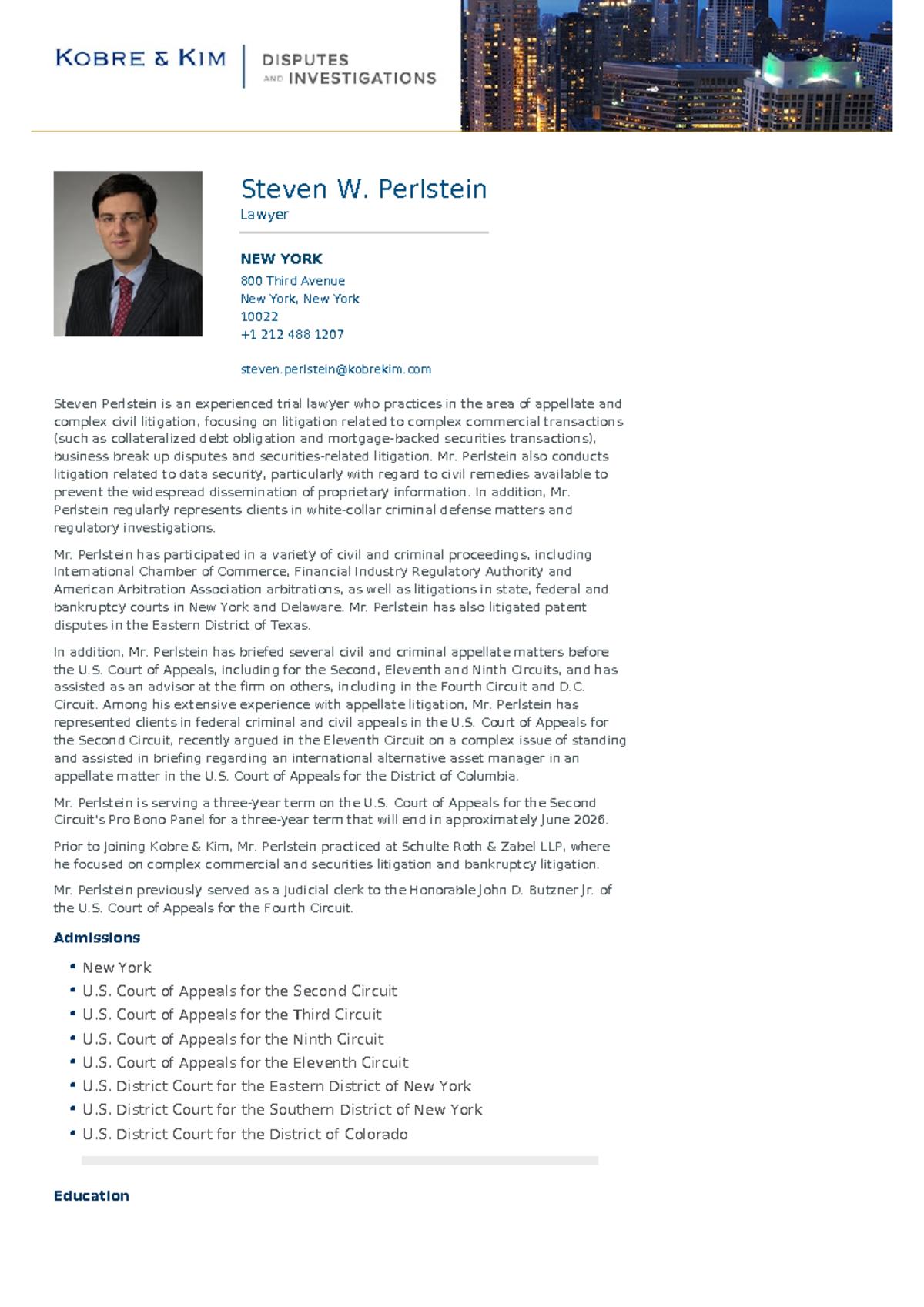 Steven W. Perlstein: Experienced Trial Lawyer in NY - Profile Overview ...