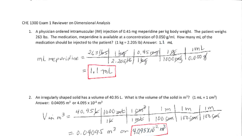 CHE 1300 Dimensional Analysis Worksheet Answers - Studocu
