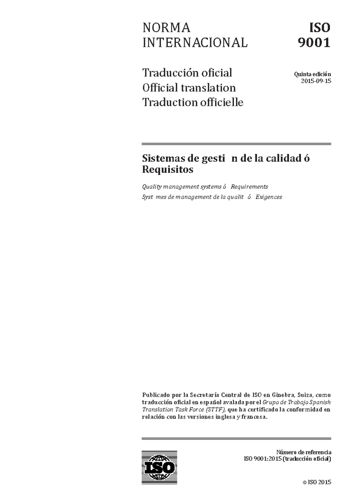 ISO 9001 Version 2015 - Normas ISO 9001 2015 - © ISO 2015 Sistemas de ...