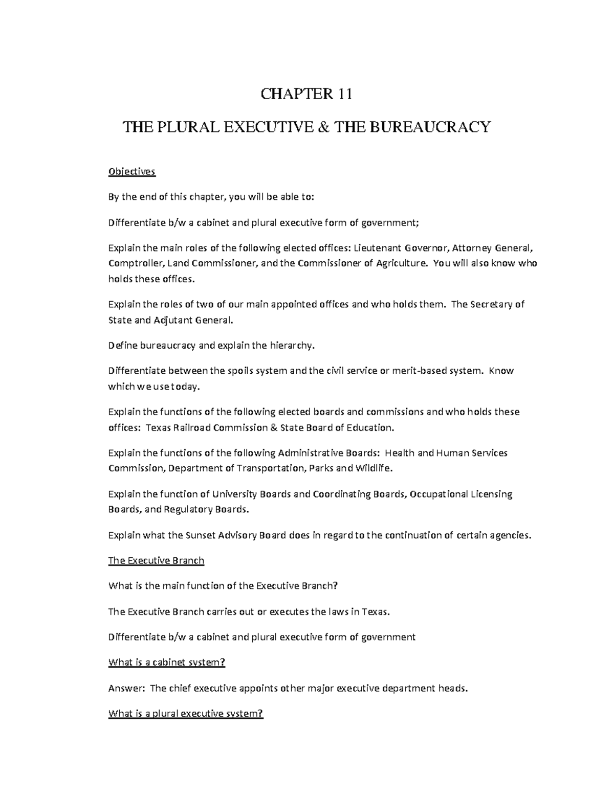 Texas GOVT 101: Chapter 11 - Overview of Plural Executive & Bureaucracy ...