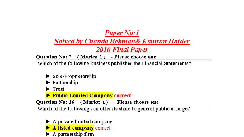 MGT101 Final Term chanda 05 - Paper No: Solved by Chanda Rehman& Kamran ...