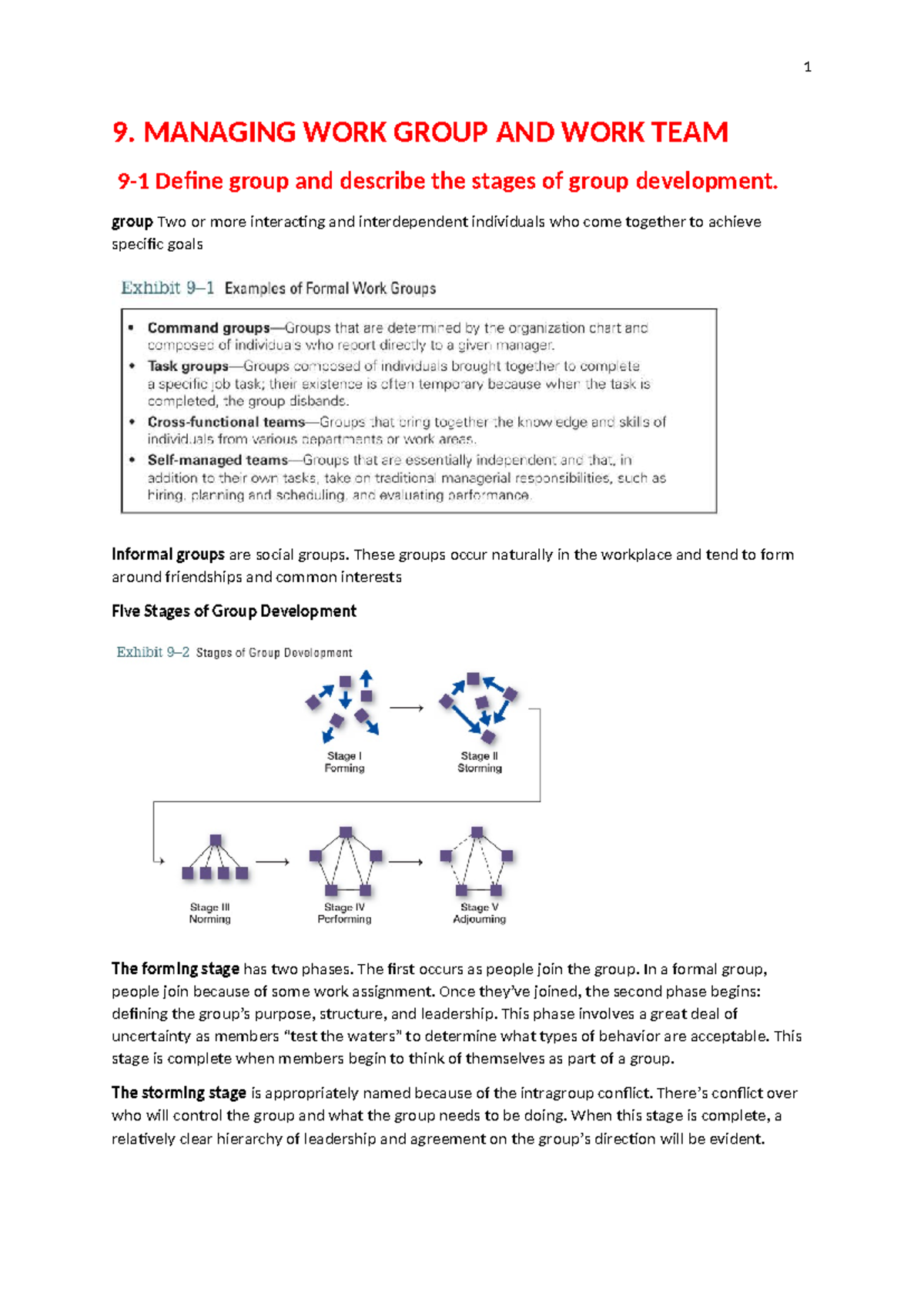 CH 9 Managing Work Groups and Teams: Stages of Development - Studocu