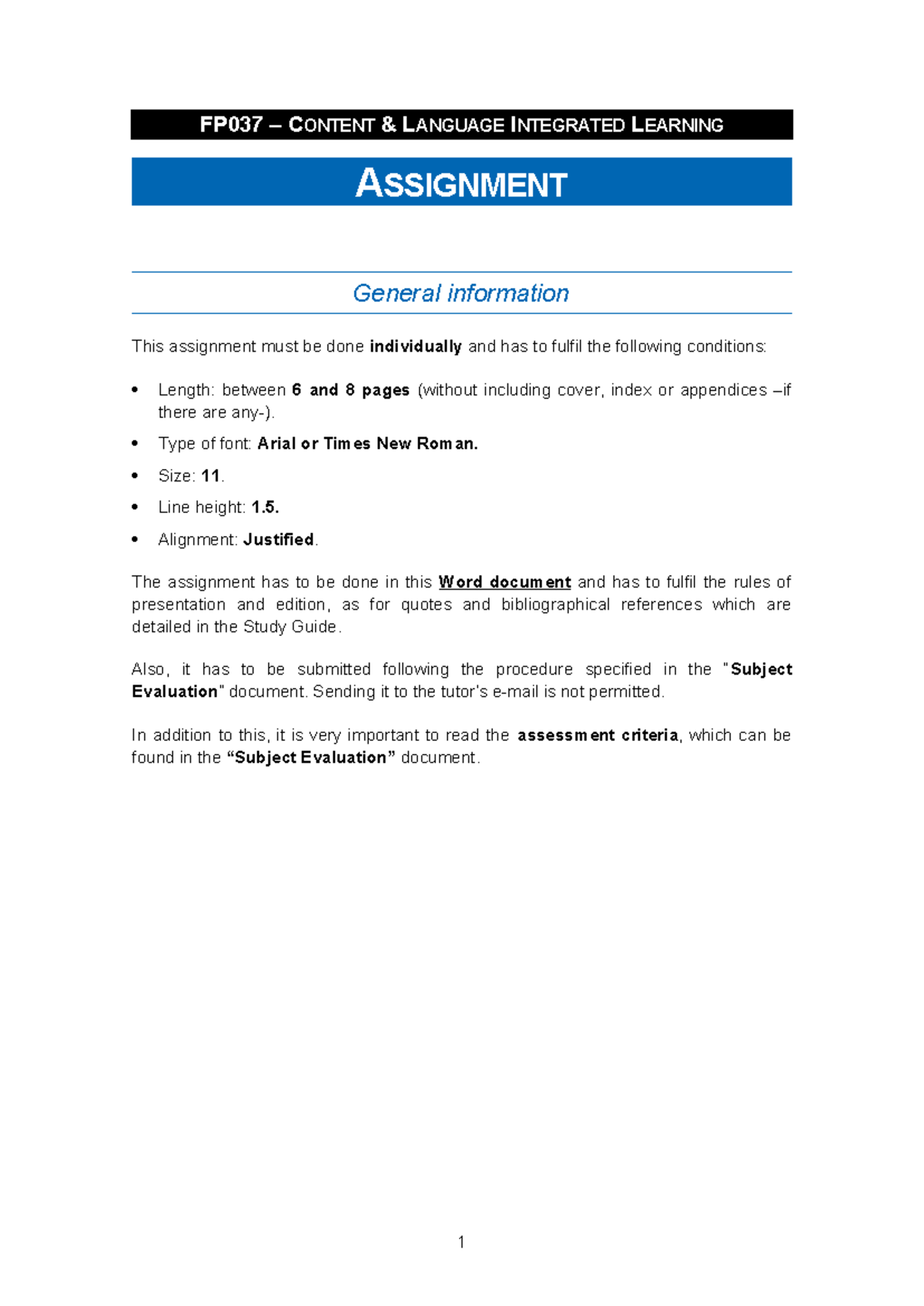 FP037 CLIL Assignment: Unit Proposal Guidelines and Requirements - Studocu