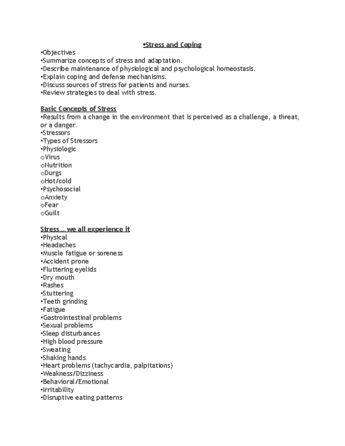 Stress and Coping in Nursing: Core Concepts and Strategies - Studocu