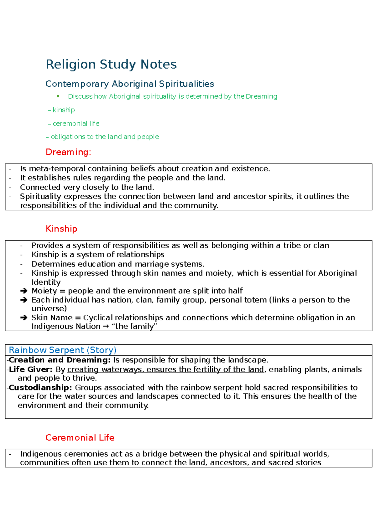 Religion Study Notes - Judaism, Christianity & Aboriginal ...