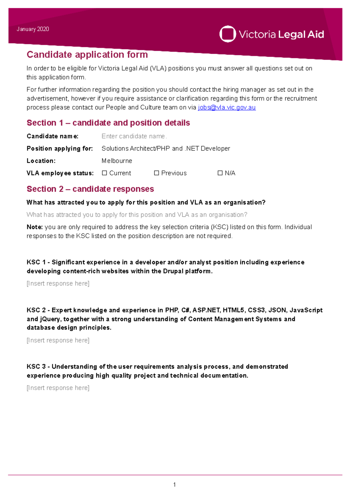 VLA Candidate Application Form - Solutions Architect PHP & .NET Dev ...