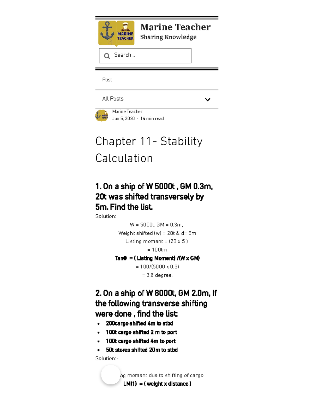 Chapter 11 - Stability Calculation (Marine Engineering) - Studocu