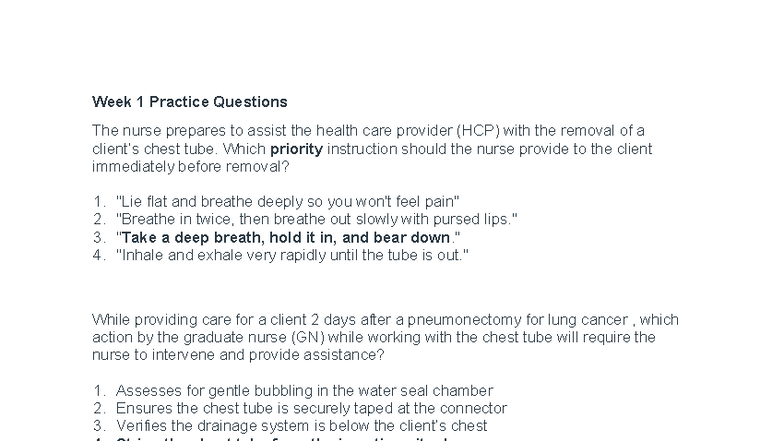 Week 1 Practice Questions & Answers for Nursing Care (NUR 101) - Studocu
