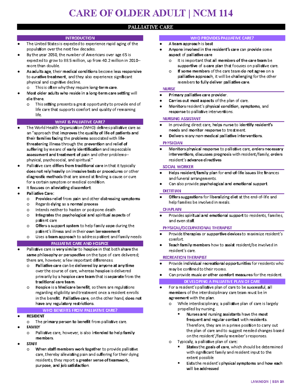 NCM 114 Palliative Care - Comprehensive Guide for Older Adults - Studocu