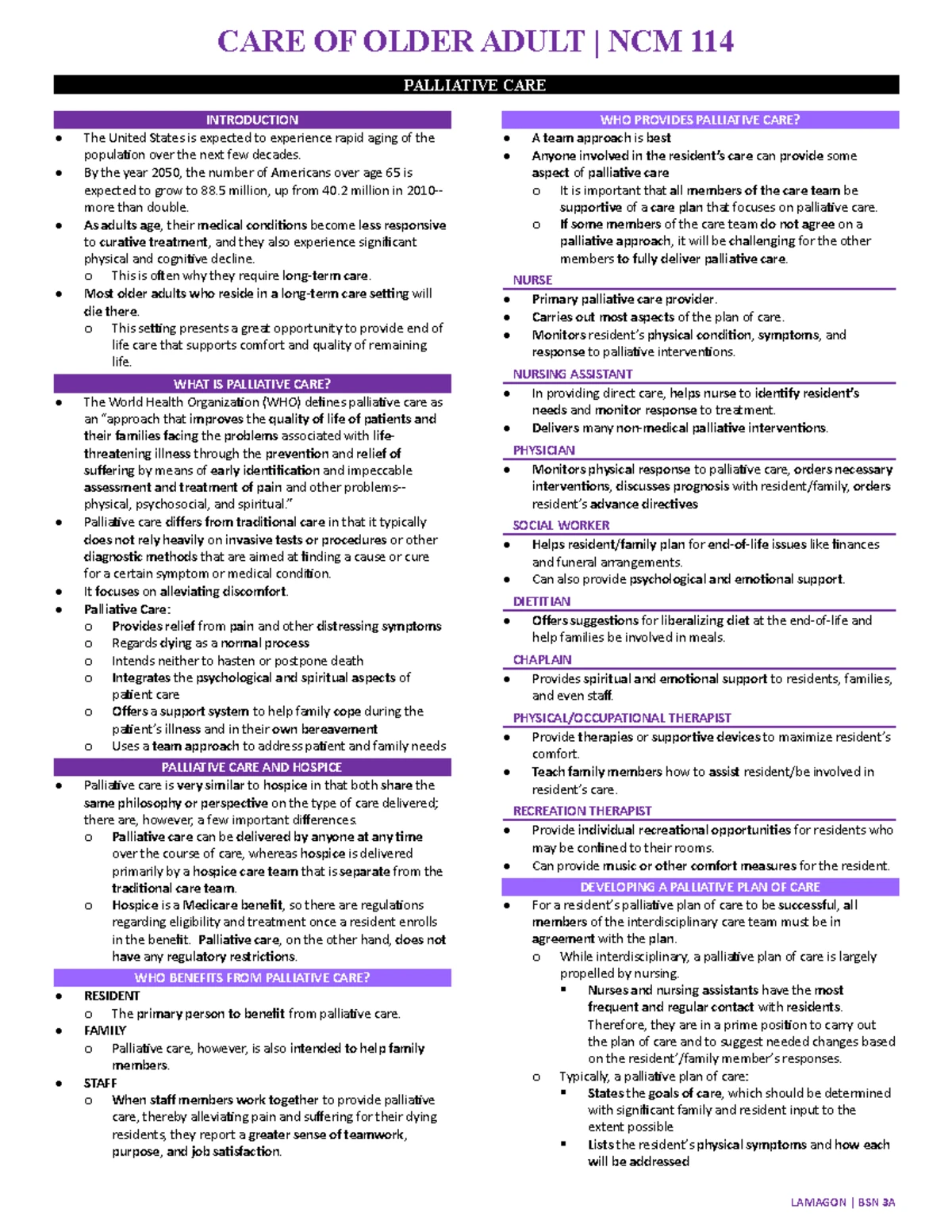 NCM 114 Palliative Care - Comprehensive Guide for Older Adults - Studocu