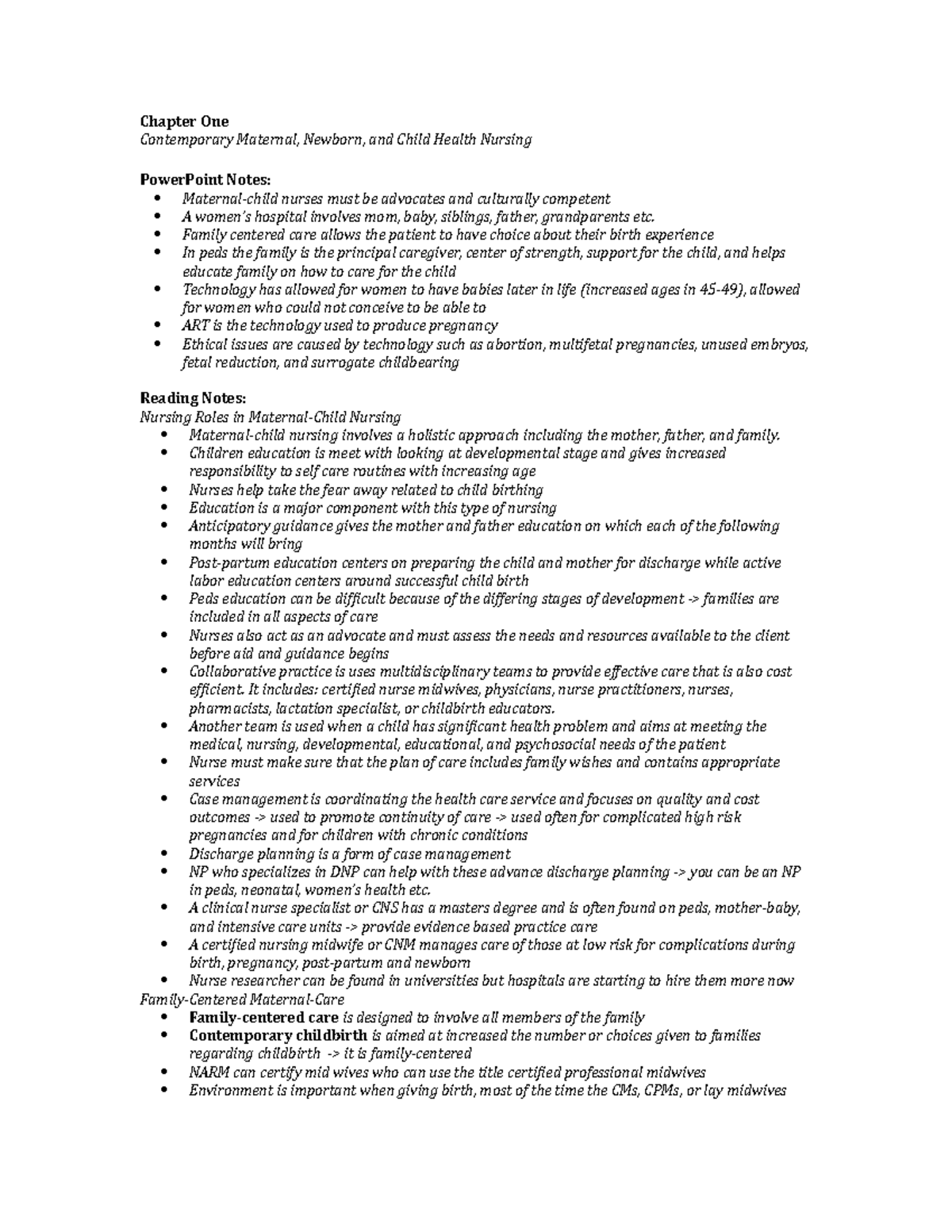 Chapter 1 - Maternal and Child Nursing Care: Key Concepts & Notes - Studocu