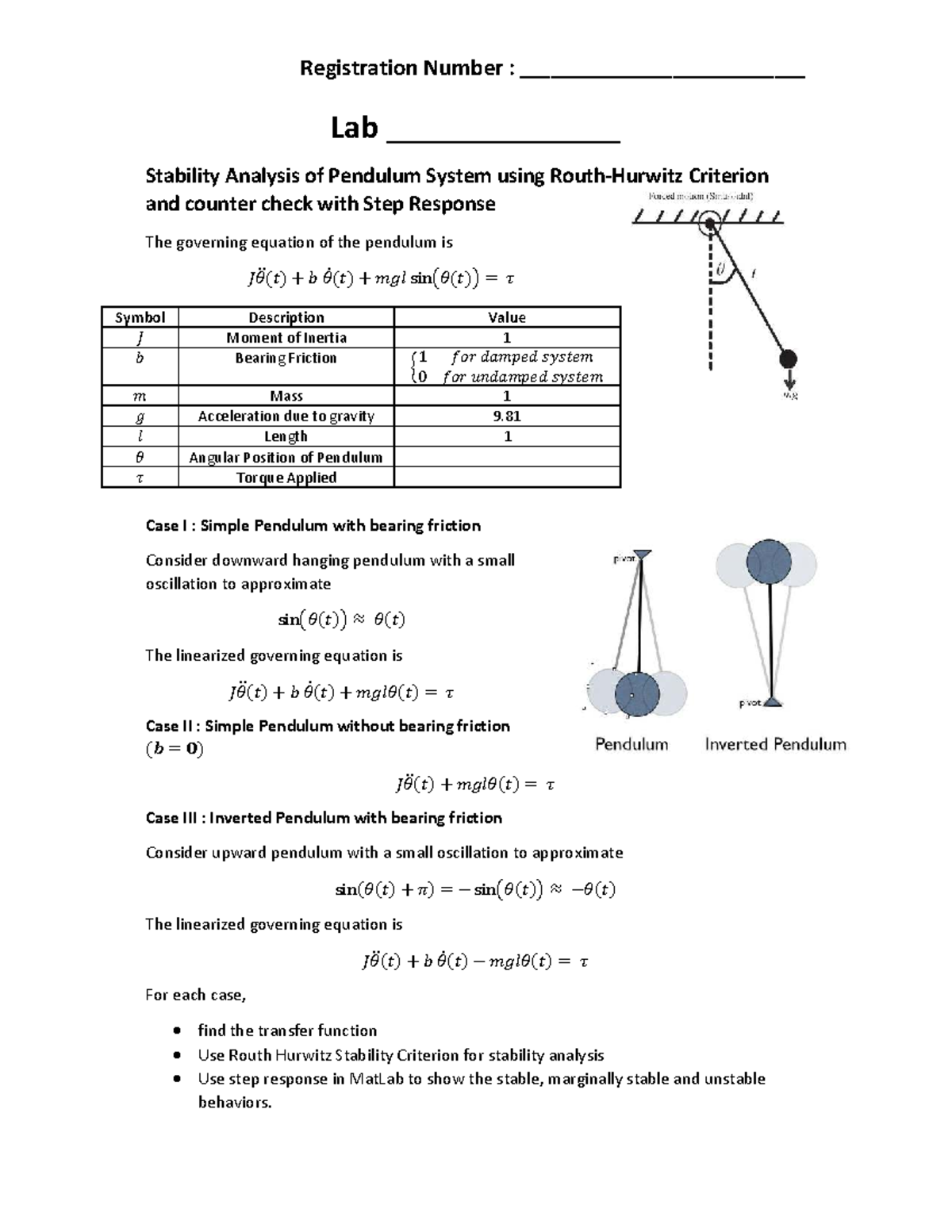 Lab-06 - CS-I - Pendulum System Stability Analysis and Step Response ...