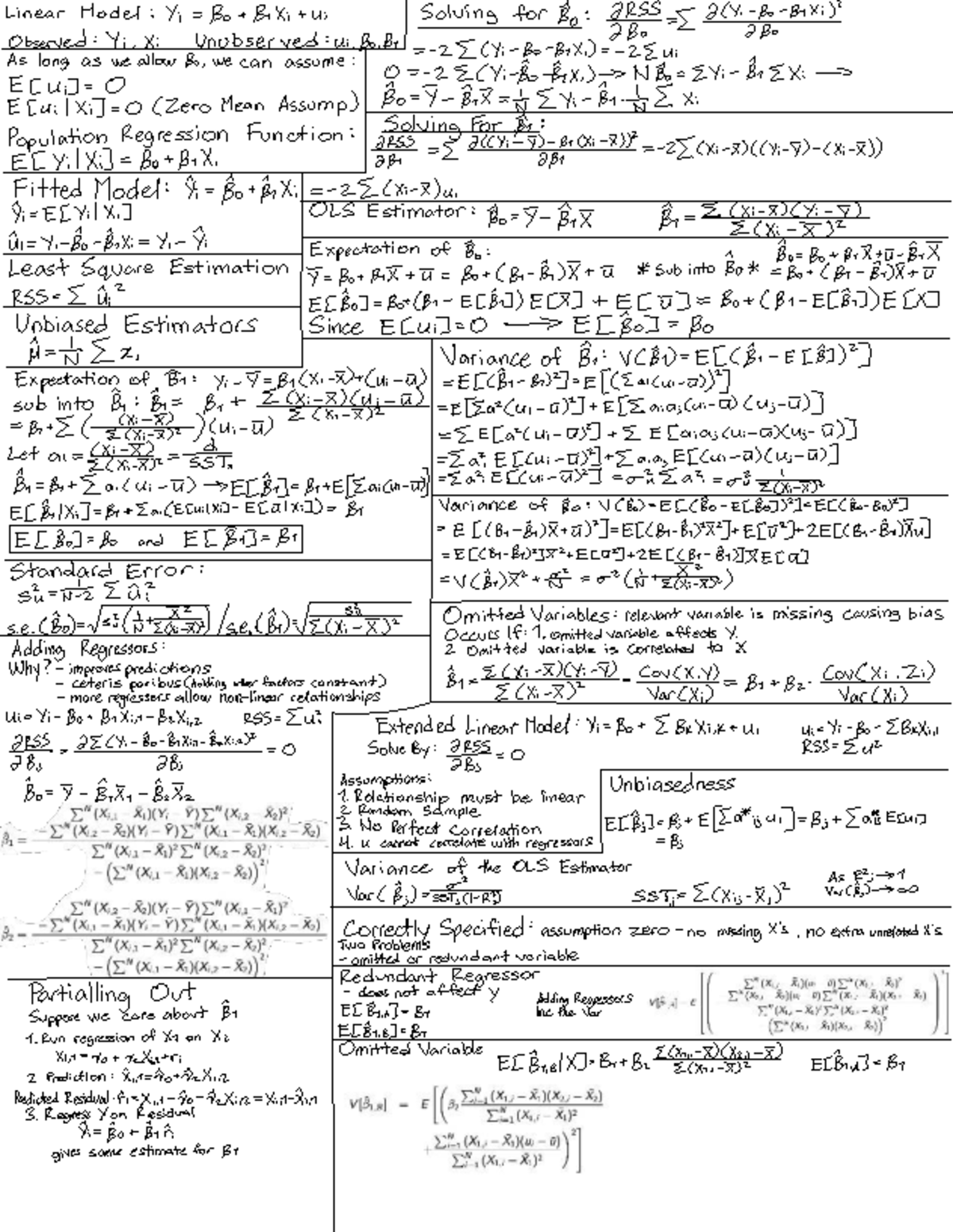 Econometrics 2 - OLS Estimation and Regression Analysis Cheat Sheet ...