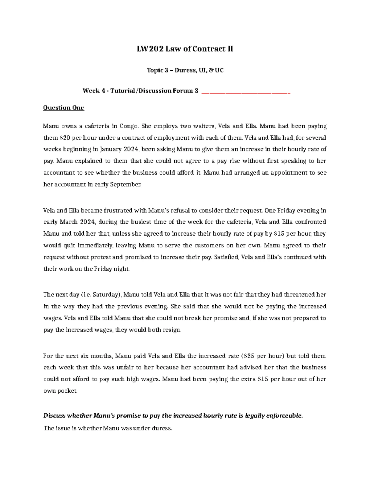 LW202 Law of Contract II: Misrepresentation Analysis - Week 3 Tutorial ...