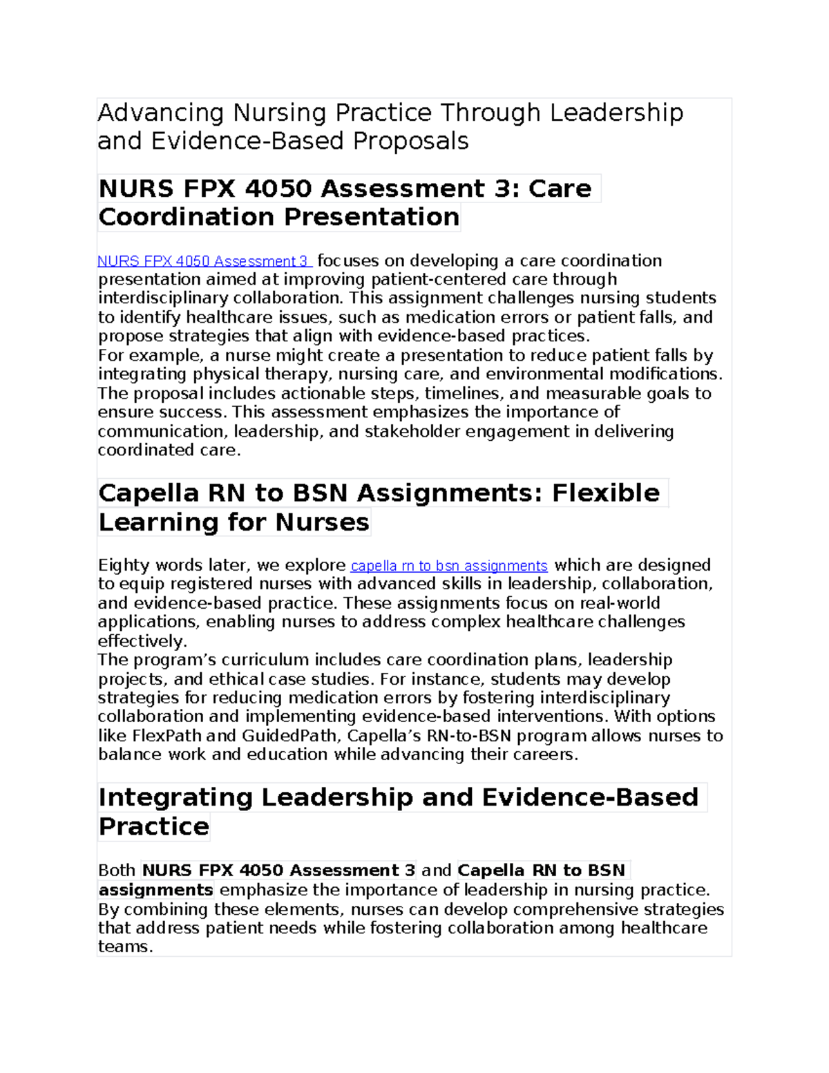 56 capella rn to bsn assignments - Advancing Nursing Practice Through ...