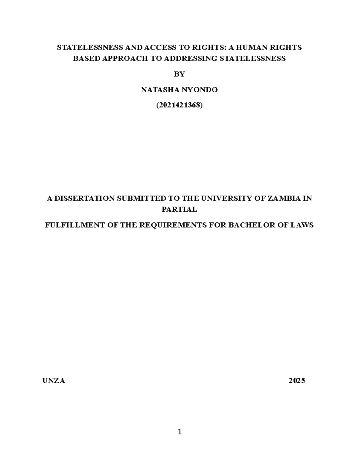 Statelessness and Human Rights: A Legal Framework Proposal (LLB 2025 ...