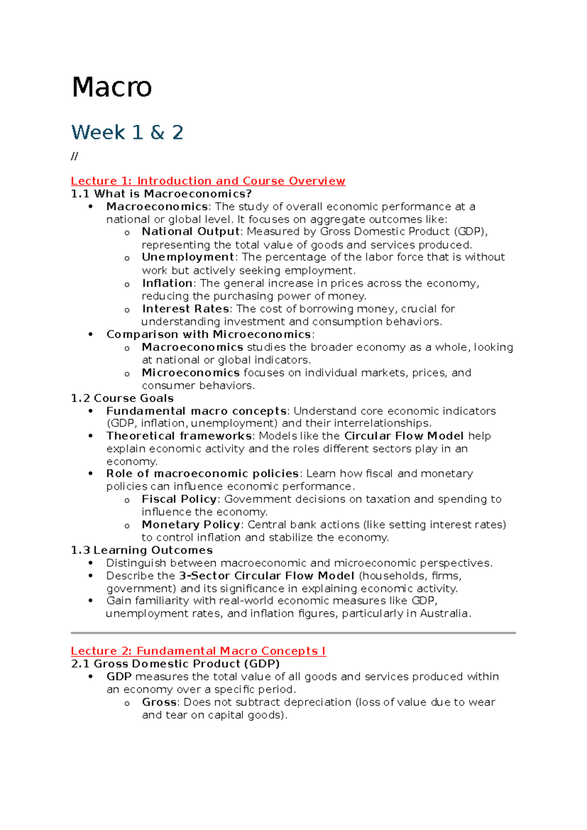 Macroeconomics Notes 2023: Week 1-8 Lecture Summaries and Key Concepts ...