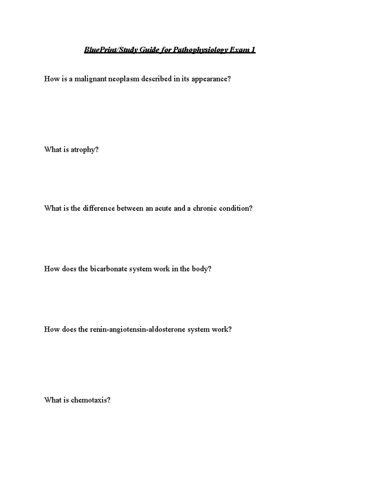 Patho Study Exam 1 - BluePrint/Study Guide for Pathophysiology Exam 1 ...