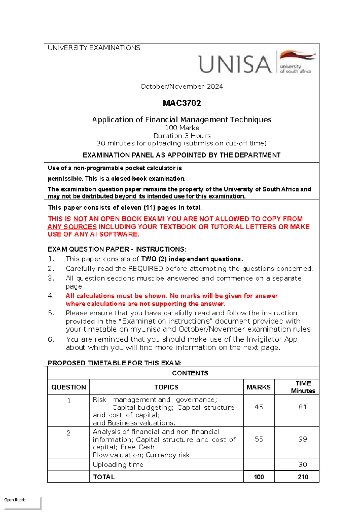 MNG3702 Oct 2024 Final Exam: Strategy Implementation & Control - Studocu