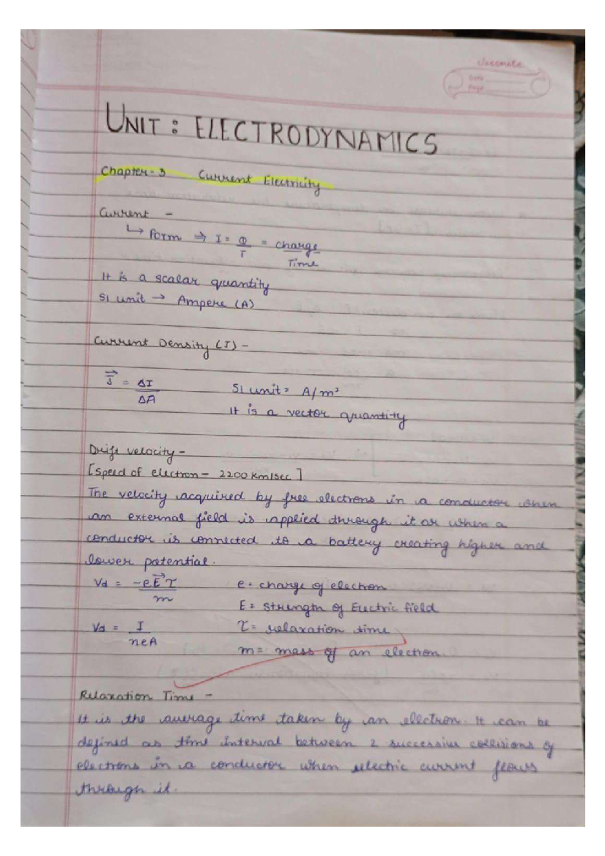 Physics 3 - Chapter 3: Current Electricity and Electrodynamics Notes ...