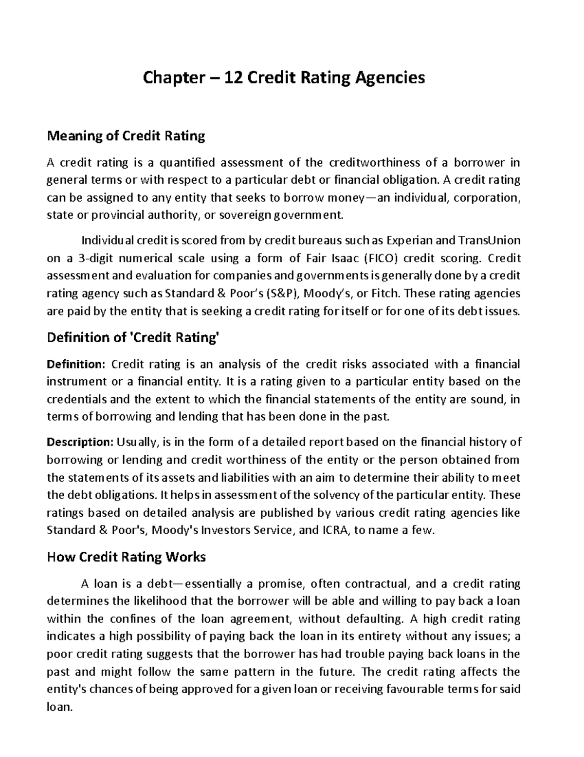 Credit Rating Agencies: A Comprehensive Analysis for Course FIN-202 ...