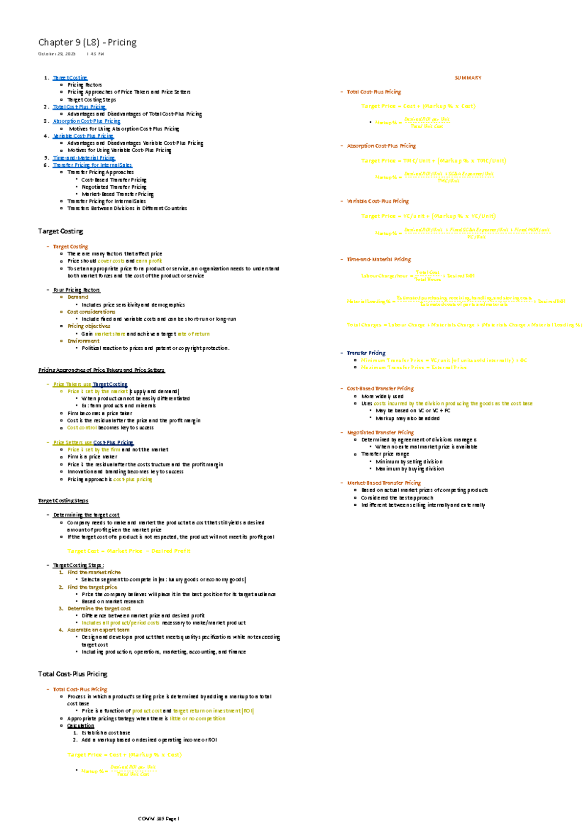 Chapter 9 (L8) - Comprehensive Overview of Pricing Strategies - Studocu
