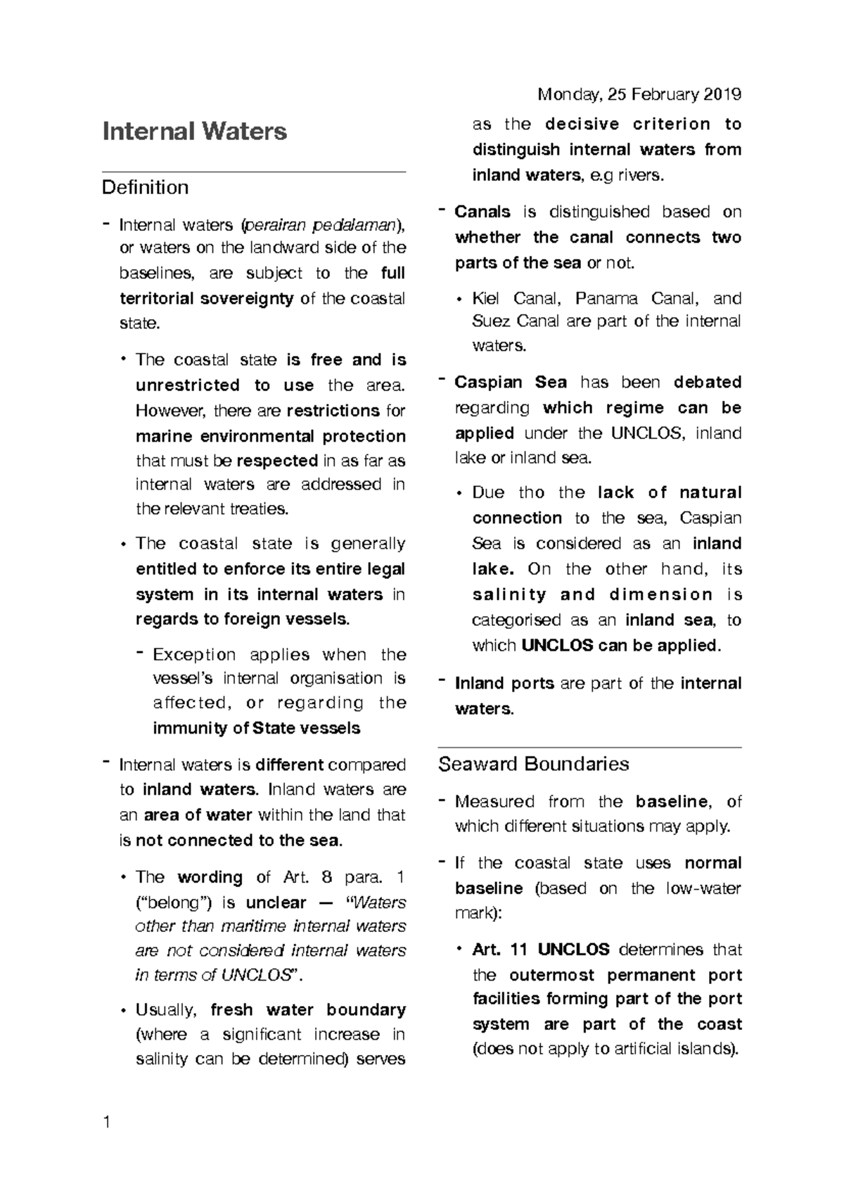 Internal Waters and Territorial Sea: Concepts and Legal Framework - Studocu